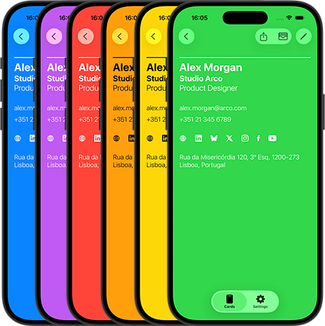 Multiple digital business cards with different styles in business card SimpleApp