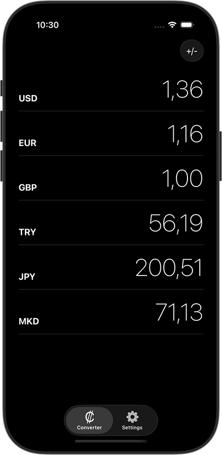 currency SimpleApp app screenshot showing currency conversion in dark mode