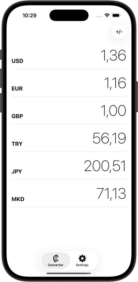 currency SimpleApp app screenshot showing currency conversion in light mode
